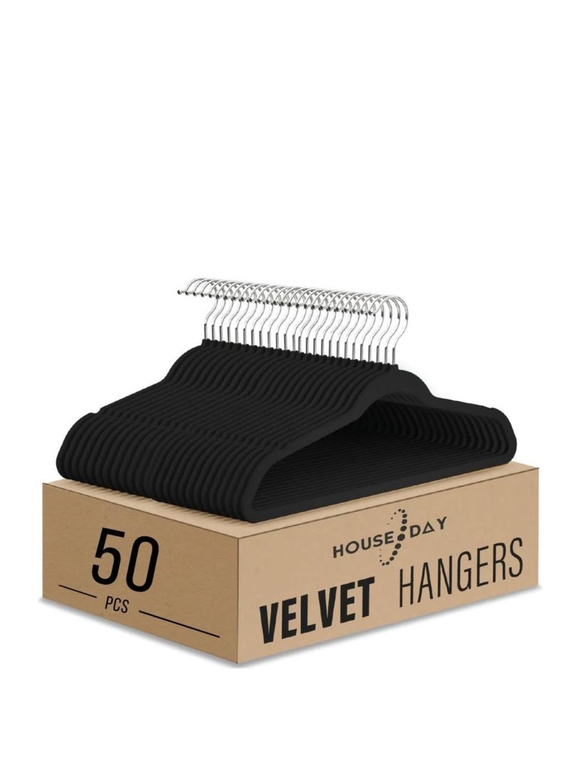 Golden 50-Pack Clothes Hangers 45cm Velvet Coat Hangers Non-Slip Space Saving Hangers Adult Hangers ... (Black)  - Image 1