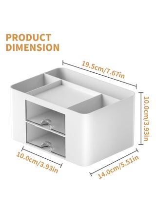 Pen Organizer with 2 Drawer, Multi-Functional Pencil Holder for Desk, Desk Organizers and Accessories with 5 Compartments + Drawer for Office Art Supplies (White) Give Away 4 Cute Stickers - view 4