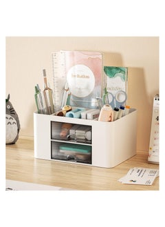 Arabest Pen Organizer with 2 Drawer, Multi-Functional Pencil Holder for Desk, Desk Organizers and Accessories with 5 Compartments + Drawer for Office Art Supplies (White) Give Away 4 Cute Stickers  - Image 5