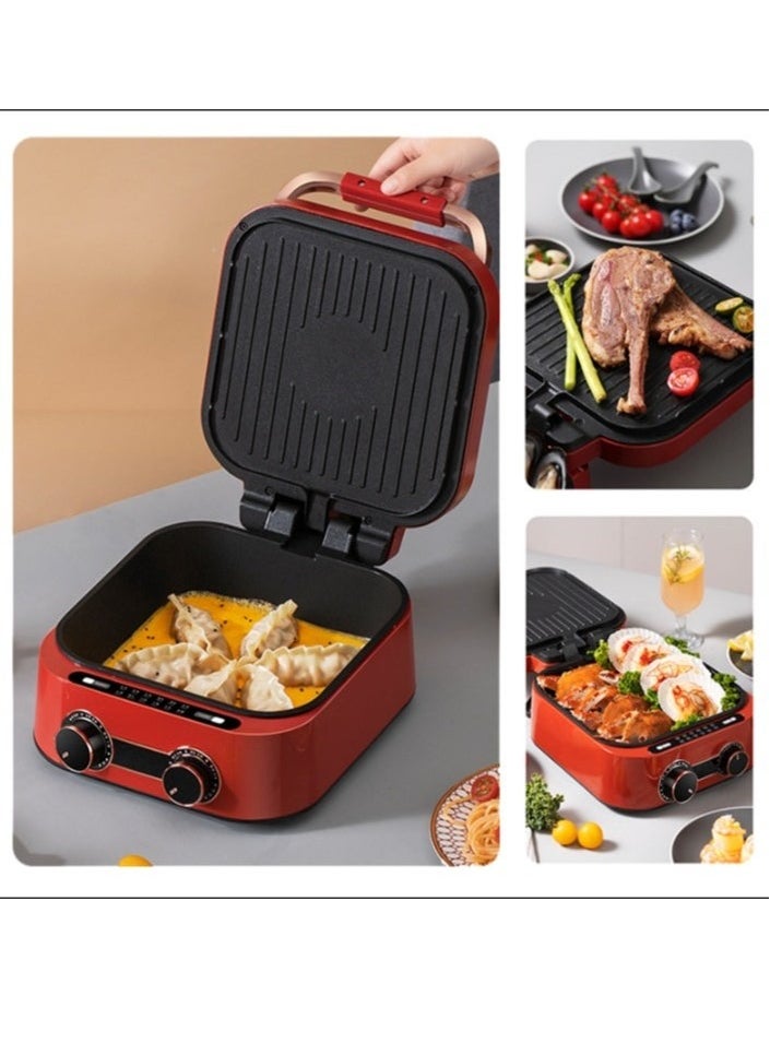 XiuWoo - Red Color - Deepen Height Large Capacity Electric Baking Pan and Cooking Machine, 6 Functions, Can Fry, Bake, Boil, Steam, Cook and Clean - Image 1