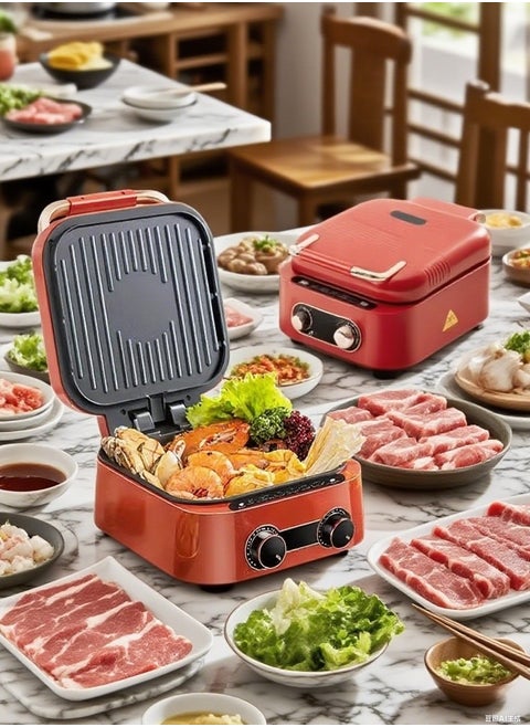 Red Color - Deepen Height Large Capacity Electric Baking Pan and Cooking Machine, 6 Functions, Can Fry, Bake, Boil, Steam, Cook and Clean