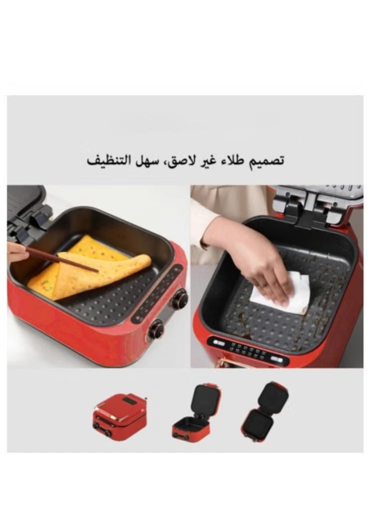 Red Color - Deepen Height Large Capacity Electric Baking Pan and Cooking Machine, 6 Functions, Can Fry, Bake, Boil, Steam, Cook and Clean