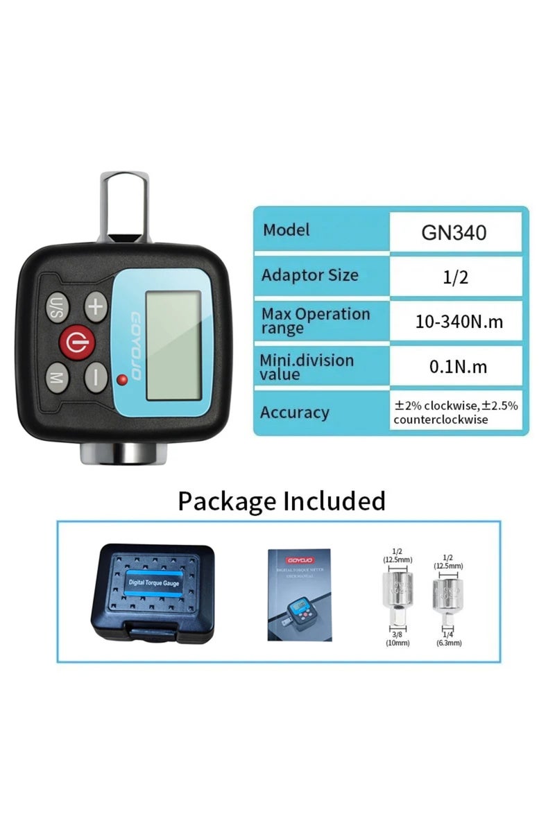 إيروريكس مفتاح عزم الدوران الرقمي الاحترافي GN340، مقاسات 1/4 بوصة، 3/8 بوصة، 1/2 بوصة، مفتاح عزم دوران إلكتروني، محول عزم الدوران