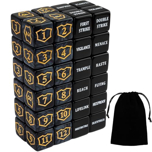 LAMJAM 48 Pcs Abilities Keywords Counter Dice Black Shield MTG Dice Counters Bulk Buff Tokens D6 Dice Set for Magic The Gathering MTG TCG Card Games Accessories - Image 1