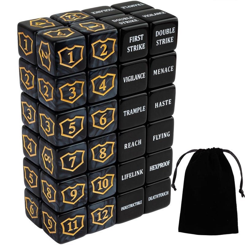 LAMJAM 48 Pcs Abilities Keywords Counter Dice Black Shield MTG Dice Counters Bulk Buff Tokens D6 Dice Set for Magic The Gathering MTG TCG Card Games Accessories - Image 2