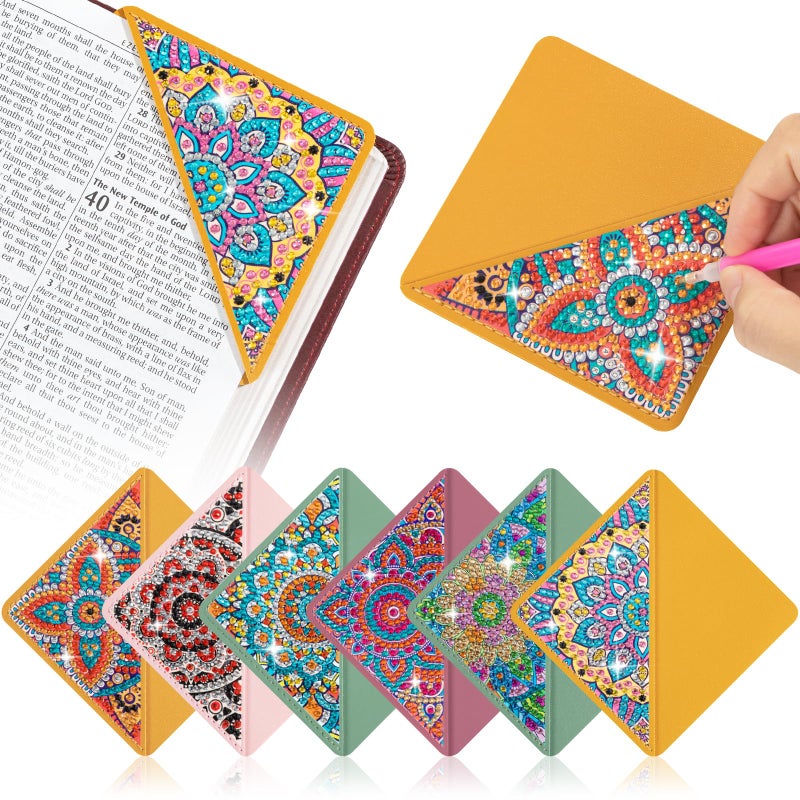 ALKALO 6 PCS Diamond Art Painting Bookmarks, DIY Diamond Art Bookmarks for Book Lovers 5D Bookmark Triangle Making Corner Bookmark Kits for Kids Adults Home Office Beginner Adults Gift - Image 1