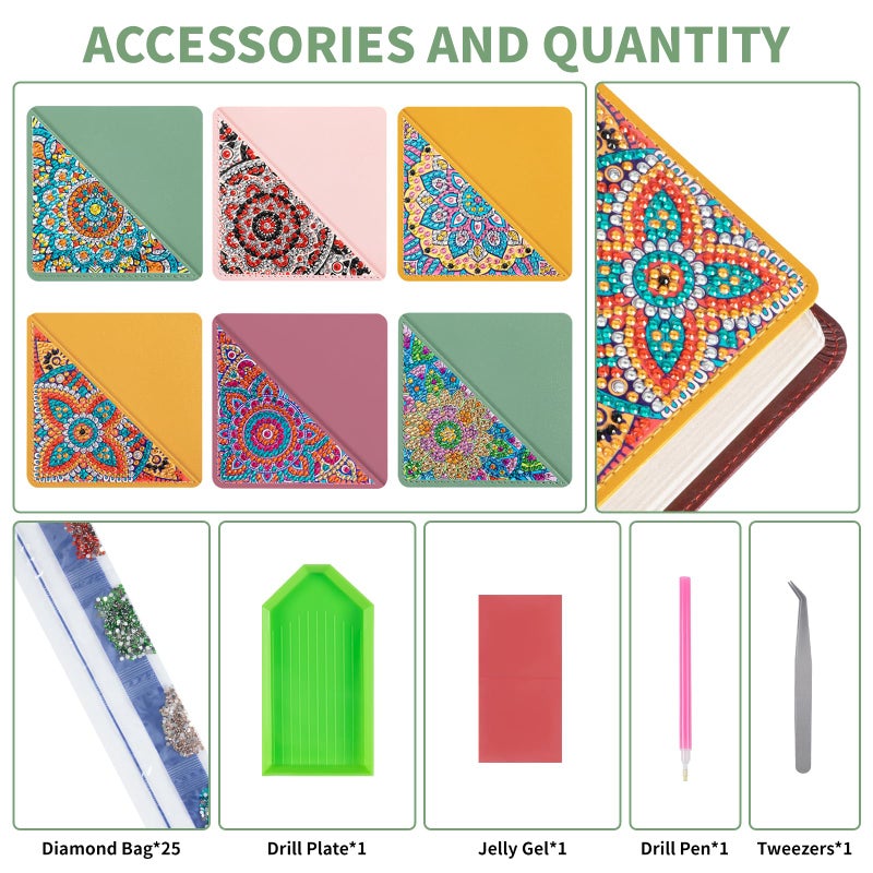 ALKALO 6 PCS Diamond Art Painting Bookmarks, DIY Diamond Art Bookmarks for Book Lovers 5D Bookmark Triangle Making Corner Bookmark Kits for Kids Adults Home Office Beginner Adults Gift - Image 4