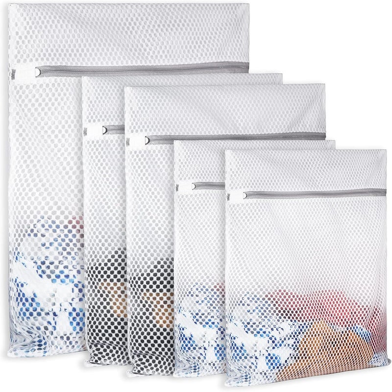 SUERIV 5Pcs Durable Honeycomb Mesh Laundry Bags for Delicates,Travel Organization Bag for Clothes,Jeans,Bath Towels,Bed Sheets (1X-Large 20 x 24 Inches,2 Large 16 x 20 Inches, 2 Medium 12 x 16 Inches) - Image 1