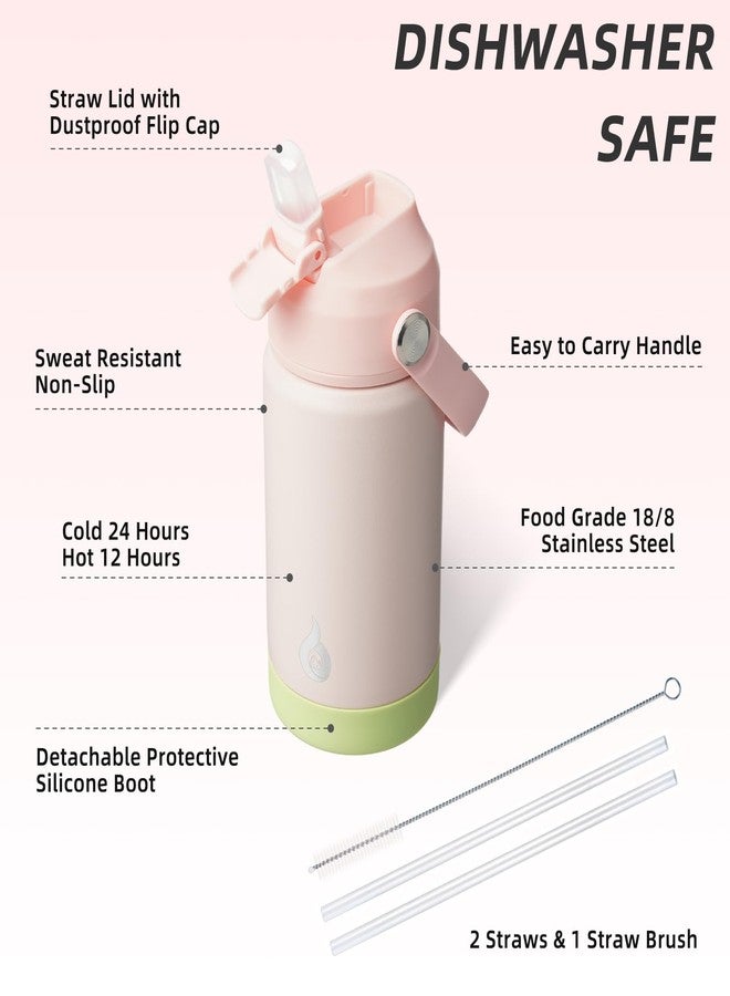 BJPKPK Insulated Water Bottle with Straw Lid, 12oz Thermos Water Bottles, Flex Handle & Non-slip Boot, BPA Free Leak Proof Stainless Steel Metal Thermos, Tumblers, Cups,Pearl Pink - Image 3