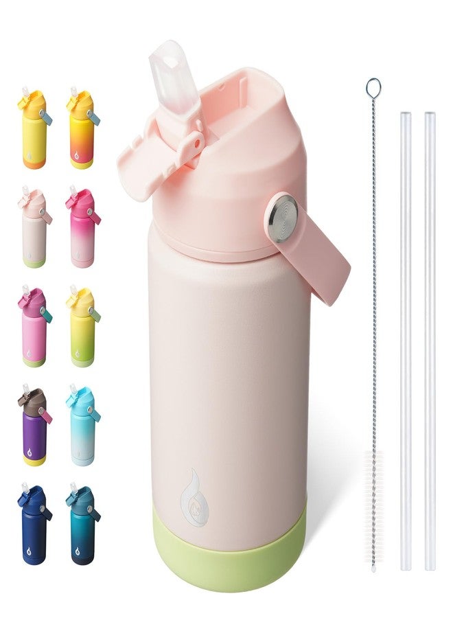 BJPKPK Insulated Water Bottle with Straw Lid, 12oz Thermos Water Bottles, Flex Handle & Non-slip Boot, BPA Free Leak Proof Stainless Steel Metal Thermos, Tumblers, Cups,Pearl Pink - Image 1