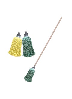 LACOT GENERAL TRADING LLC Efficient 2 Pcs Microfiber Round Wet Mop Set with One Wooden Handle  - Image 1