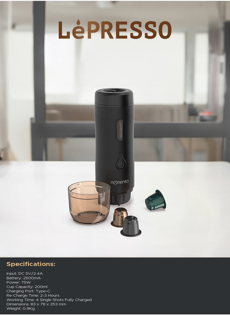 LePRESSO Momento Coffee Maker 2.0 Portable Espresso Coffee Machine 75W 2500mAh - Black  - Image 3