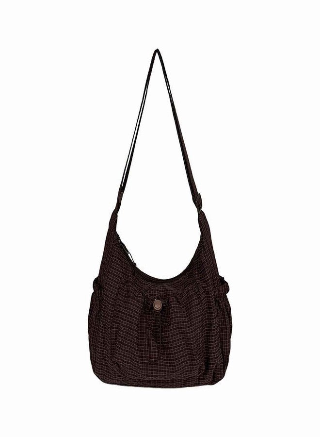 Winatehr Plaid Purse Crossbody Bags, Nylon Slouchy Hobo Crossbody Bag, Cute Messenger Bag for Women, Brown Crescent Crossbody Purse, Trendy Everyday Fall Purse for Aesthetic - Image 1