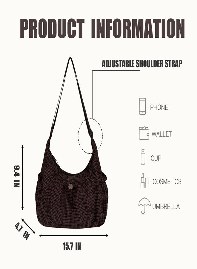 Winatehr Plaid Purse Crossbody Bags, Nylon Slouchy Hobo Crossbody Bag, Cute Messenger Bag for Women, Brown Crescent Crossbody Purse, Trendy Everyday Fall Purse for Aesthetic - Image 4