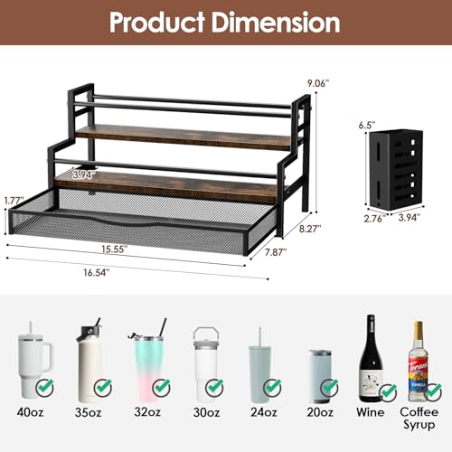 Kssiaz Water Bottle Organizer for Full Stanley 40 oz Tumbler with Handle, 2 Tier Tumbler Organizer for 8 Cups, Kitchen Pantry Organizers and Storage for Owala Stanley Cup Accessories, Brown - Image 2