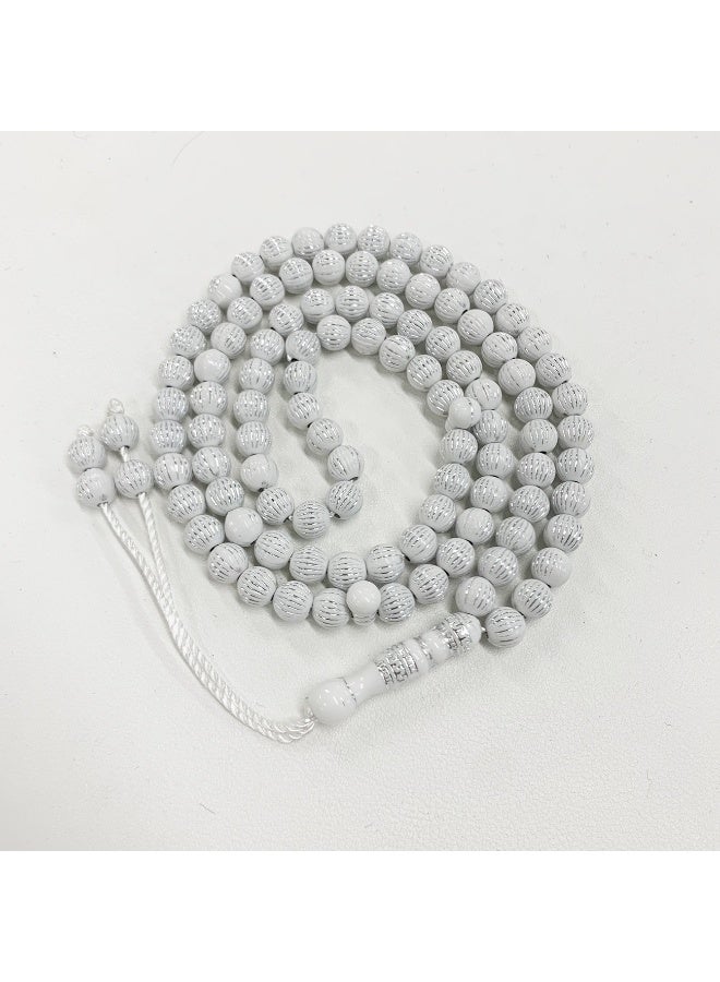 NIBEMINENT 99 Muslim Prayer Beads White/7mm 