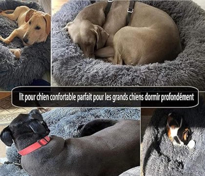 ZEXSAZONE Summer Round Donut Pet Bed for Cats & Puppies Dogs | XL Size Cozy Mdium Plush Calming Bed with Raised Rim Support | 2-in-1 Reversible Both Sides Usable | Washable Soft Pet Mat | Grey L - Image 3