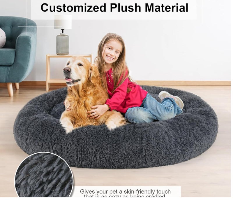 ZEXSAZONE Summer Round Donut Pet Bed for Cats & Puppies Dogs | XL Size Cozy Mdium Plush Calming Bed with Raised Rim Support | 2-in-1 Reversible Both Sides Usable | Washable Soft Pet Mat | Grey L - Image 4