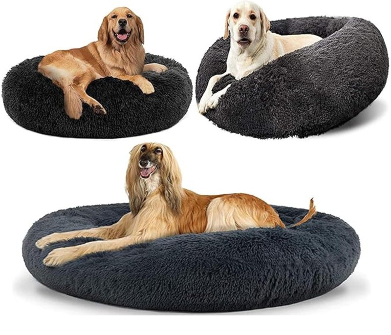 ZEXSAZONE Summer Round Donut Pet Bed for Cats & Puppies Dogs | XL Size Cozy Mdium Plush Calming Bed with Raised Rim Support | 2-in-1 Reversible Both Sides Usable | Washable Soft Pet Mat | Grey L - Image 5