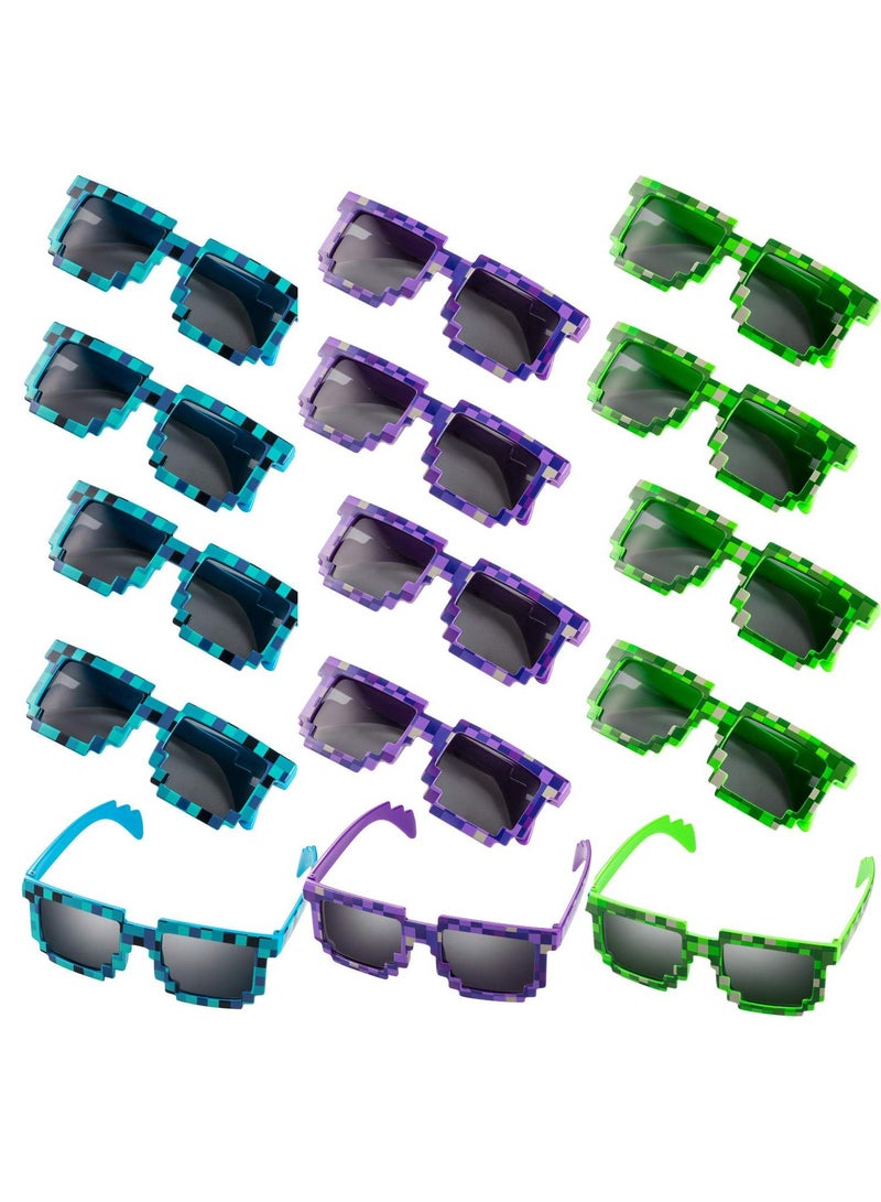 Sweet seven 15 Pairs Pixel Retro Gamer Sunglasses - Fun Party Favors in Blue, Purple, and Green - Image 1