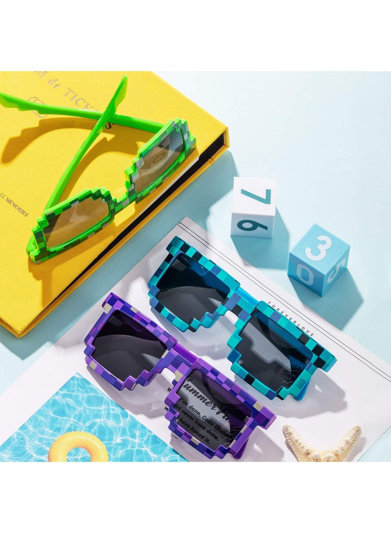 Sweet seven 15 Pairs Pixel Retro Gamer Sunglasses - Fun Party Favors in Blue, Purple, and Green - Image 2