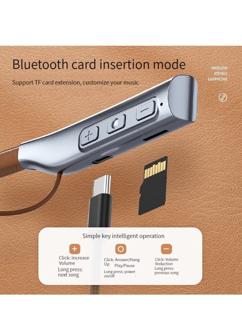 New leather Bluetooth headset with ultra-fast flash charging and long battery life in-ear wireless neck-mounted sports Bluetooth headset (brown)  - Image 4