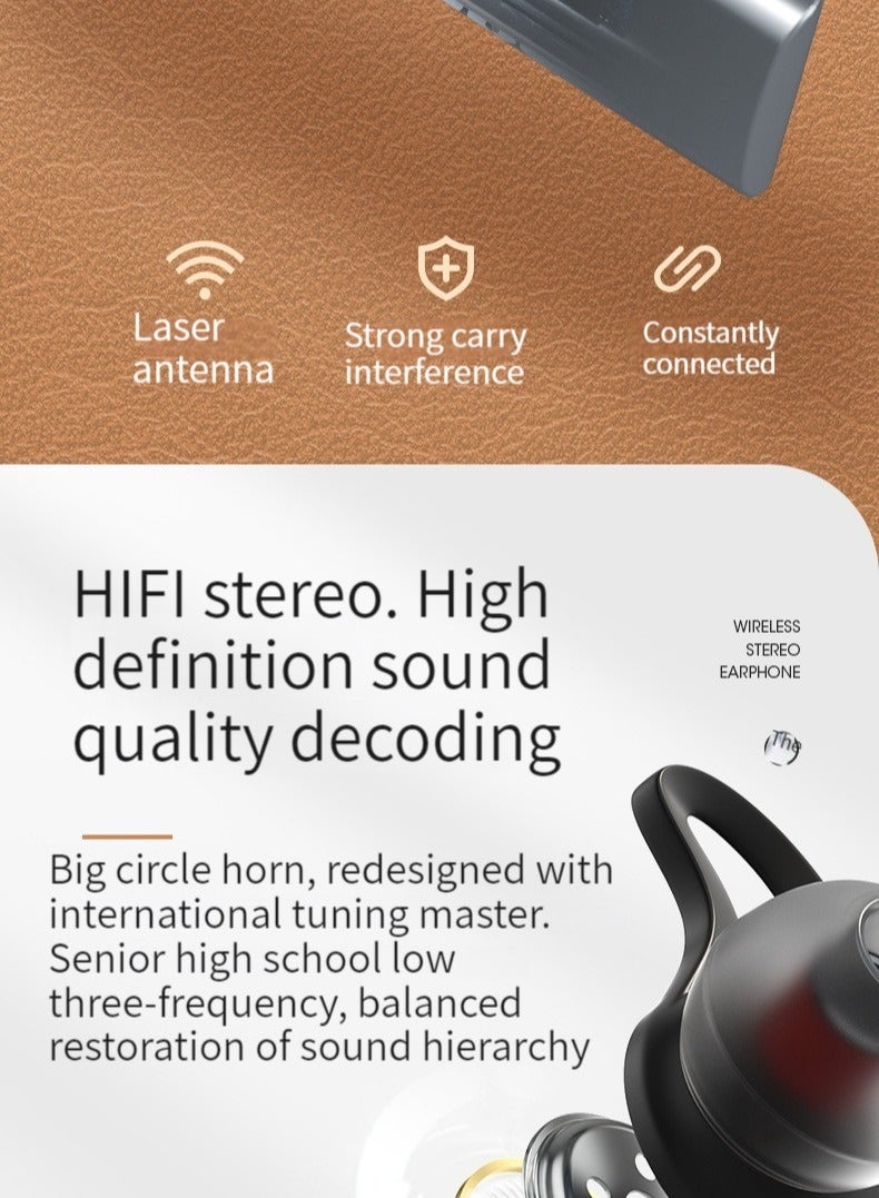 New leather Bluetooth headset with ultra-fast flash charging and long battery life in-ear wireless neck-mounted sports Bluetooth headset (brown)  - Image 5