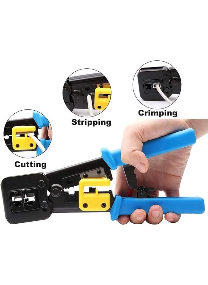 WiredCom Tools Kit RJ45 Crimping Tool Ethernet Crimper for Cat6 Cat5 Cat5e RJ45 Pass Through Connectors and R11RJ12 Regular Ends with 50Pcs Connectors 50Pcs Boot Covers and 1 Cable Cutter