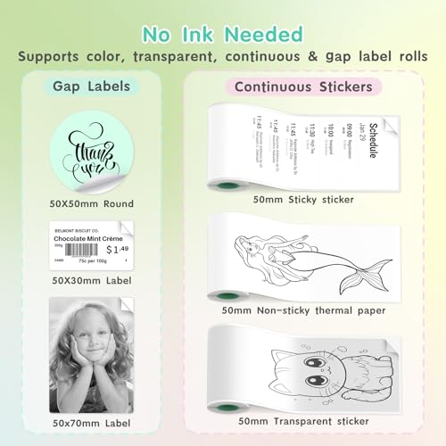 Gloryang JD-23 Sticker Printer, Mini Portable Thermal Printer Print Pod, Inkless Bluetooth Label Maker Machine for DIY Crafts, Journaling, Office & Home Use, Includes 2 Rolls Sticker Paper - Image 4