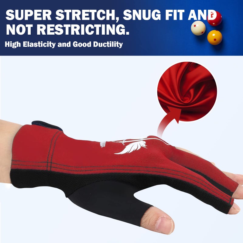 ANIMSWORD Breathable and Comfortable Billiard Pool Gloves Fits on Left Hand or Right Hand 3 Finger for Snooker Cue Sport Glove. - Image 4