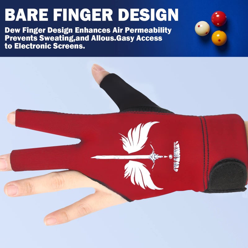 ANIMSWORD Breathable and Comfortable Billiard Pool Gloves Fits on Left Hand or Right Hand 3 Finger for Snooker Cue Sport Glove. - Image 2