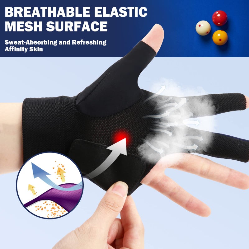 ANIMSWORD Breathable and Comfortable Billiard Pool Gloves Fits on Left Hand or Right Hand 3 Finger for Snooker Cue Sport Glove. - Image 5