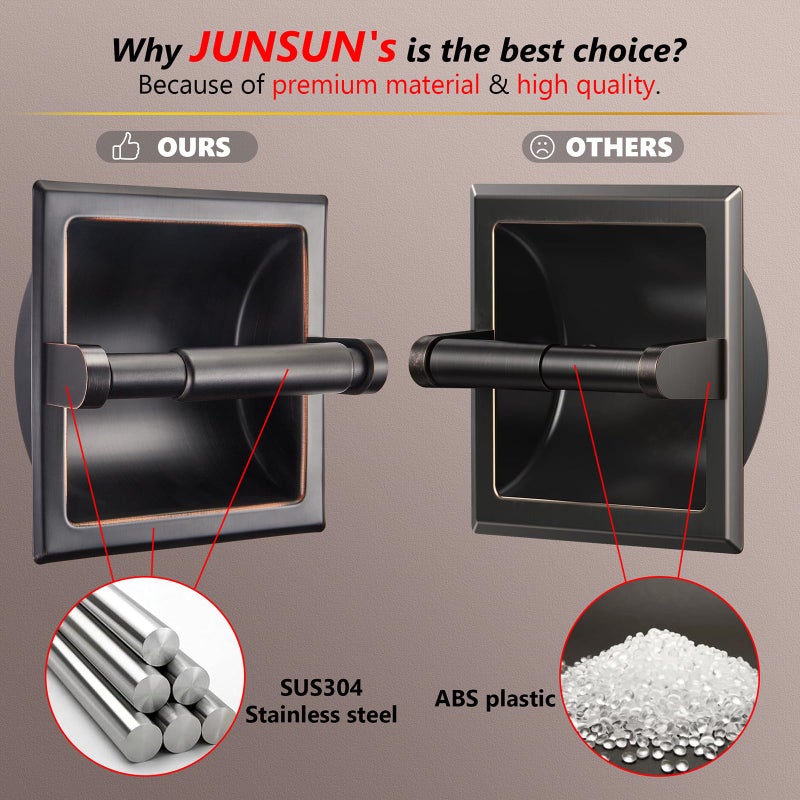 JunSun Oil Rubbed Bronze Recessed Toilet Paper Holder Stainless Steel ORB Toilet Paper Roll Holder Tissue Holder Tissue Roll Holder 6" X 6" Square Jumbo Mega Roll Holder Rear Mounting Bracket Included - Image 4