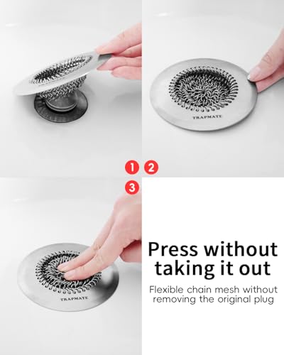 TRAPMATE Shower Drain Hair Catcher, 4.4" Easy Clean Bathtub Drain Hair Catcher, Anti-Slip Bath Tub Drain Protector, Upgraded 304 Stainless Steel Shower Sink Drain Cover for Bathroom (Patented Product) - Image 5
