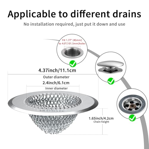 TRAPMATE Shower Drain Hair Catcher, 4.4" Easy Clean Bathtub Drain Hair Catcher, Anti-Slip Bath Tub Drain Protector, Upgraded 304 Stainless Steel Shower Sink Drain Cover for Bathroom (Patented Product) - Image 2