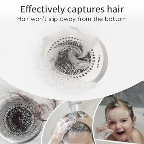 TRAPMATE Shower Drain Hair Catcher, 4.4" Easy Clean Bathtub Drain Hair Catcher, Anti-Slip Bath Tub Drain Protector, Upgraded 304 Stainless Steel Shower Sink Drain Cover for Bathroom (Patented Product) - Image 3
