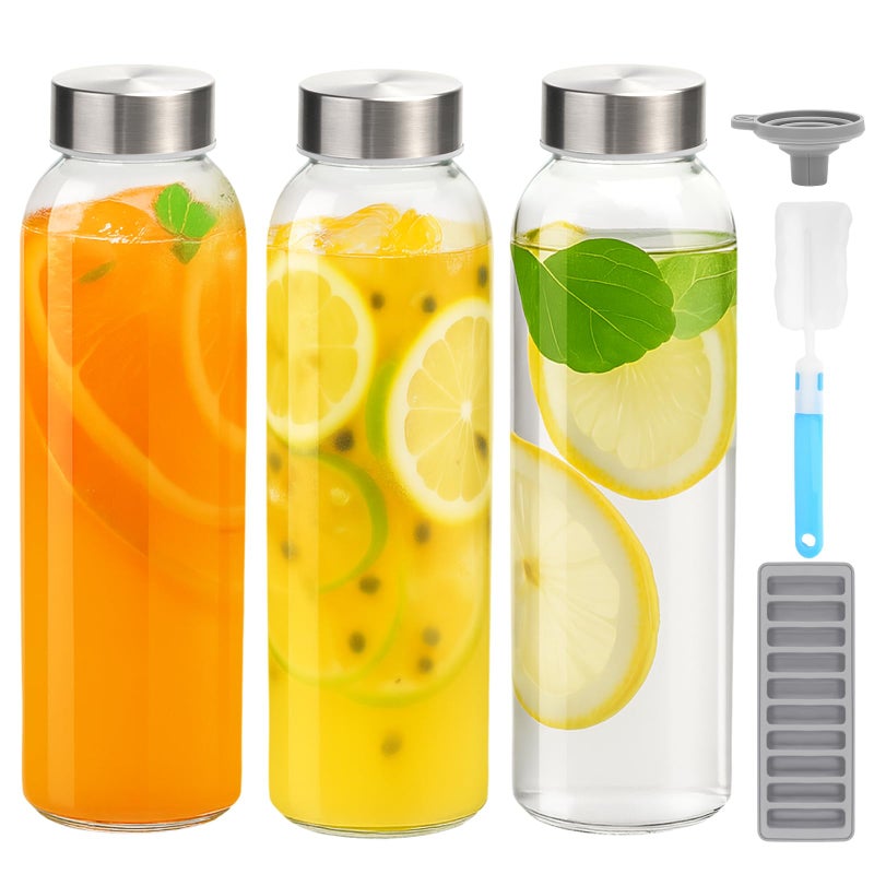 Zukro Glass Water Bottles with Lids 24 oz 3 Pack Reusable Juice Bottles With Stainless Steel Airtight Cap for Juicing Leak Proof Clear Drinking Jar Beverage storage container for Fridge BPA Free - Image 2