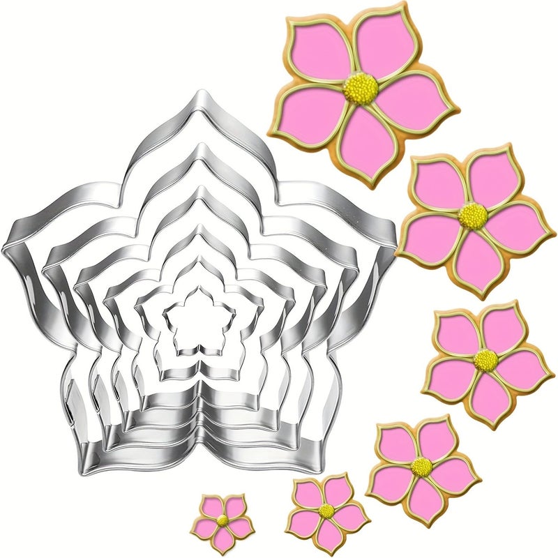 6pcs Stainless Steel Flower Cookie Cutter Set 4.25 Inch 3.5 Inch 3.0 Inch 2.5 Inch 1.7 Inch 0.95 Inch Sizes for Cake and Cupcake Decor - Image 2