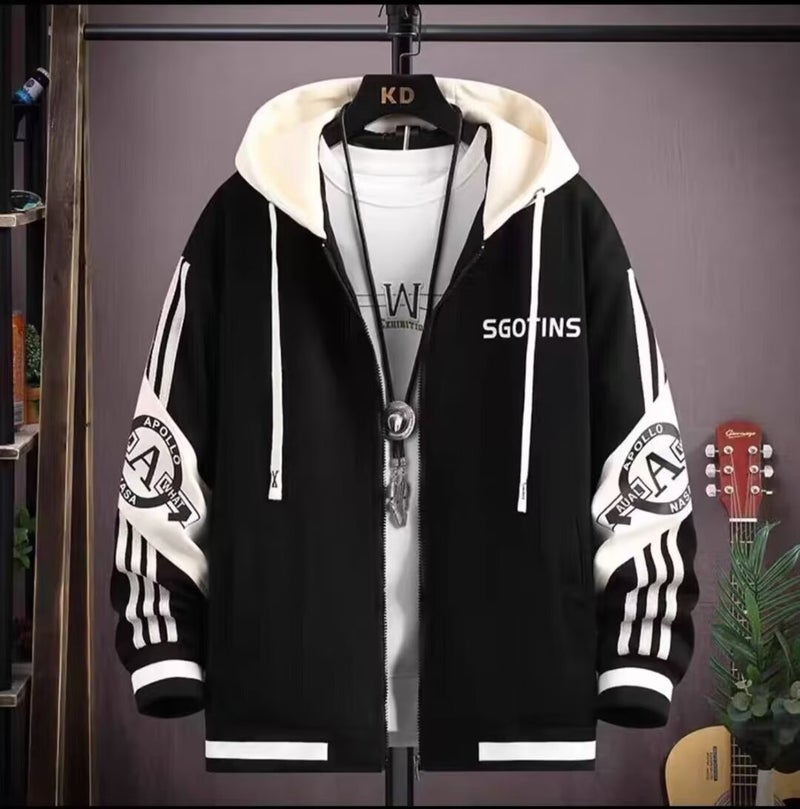 Heavy Hooded Sweatshirt Mens Spring and Autumn 2024 New Loose American Autumn Boys Autumn and Winter Jacket Mens Jacket Lu 188 Black 