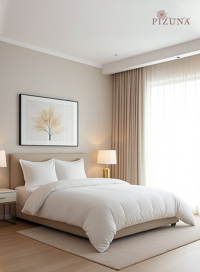 PIZUNA Pure Combed Cotton Duvet Cover Queen Size 220x230 cm, White, 400 Thread Count Cool Breathable 100% Long Staple Cotton Sateen Weave Quilt Cover with 2 Pillowcases (Luxurious Bedding Set) - Image 1