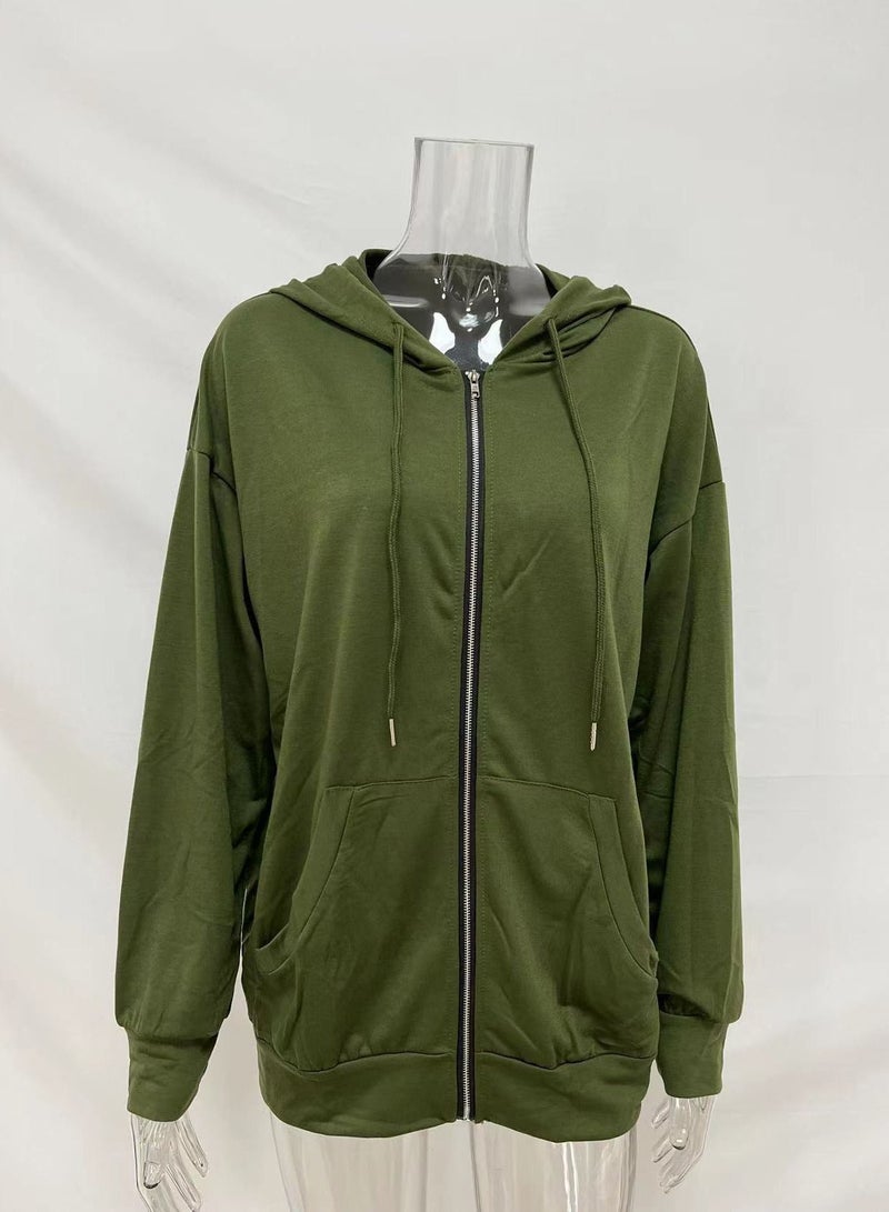 Loquat Autumn And Winter New Zipper Women's Casual Solid Color Hoodie - Image 1