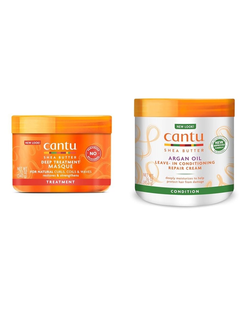 Cantu Deep Treatment Masque 12 oz & Leave-In Conditioning Repair Cream 16 oz Bundle for Natural Hair - Image 1