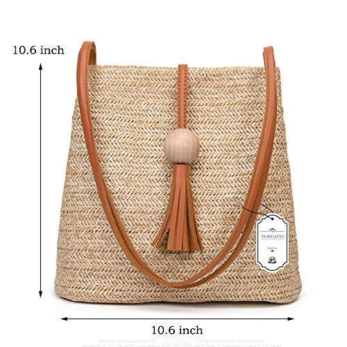 GL-Turelifes Medium Straw Bag Hand Weave Beach Handbag Summer Crossbody Shoulder Bags Bucket Tassel Totes for Women - Image 5