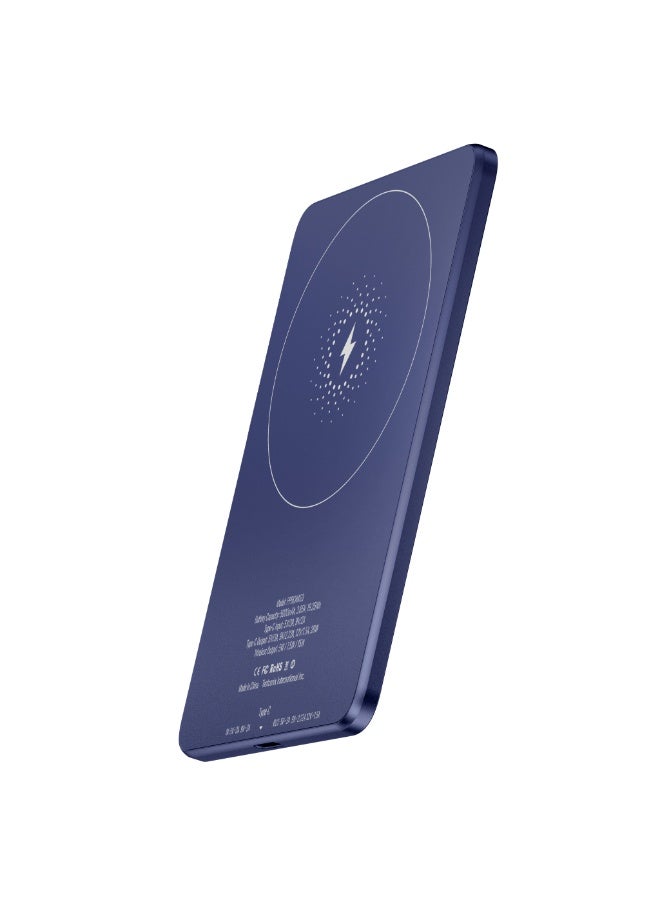 Powerology Ultra-Thin 5000mAh Magsafe Power Bank /15W Wireless Charger Portable Powerbank 5000 mAh/20W Type-C Charging/ Built-in Safeguards / Strong Magnets / Fast Charging / Type-C In/Out - Blue - Image 1