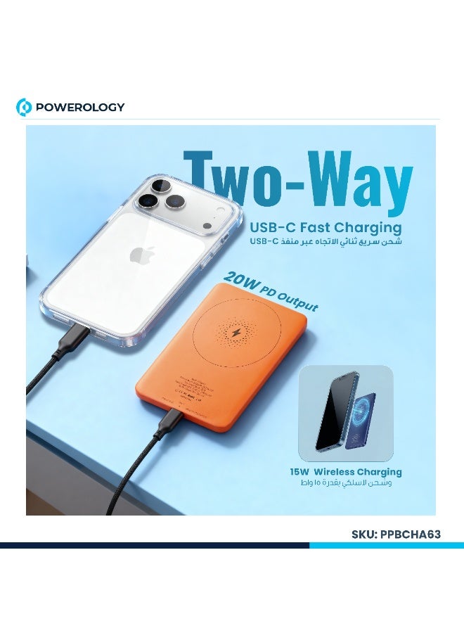 Powerology Ultra-Thin 5000mAh Magsafe Power Bank /15W Wireless Charger Portable Powerbank 5000 mAh/20W Type-C Charging/ Built-in Safeguards / Strong Magnets / Fast Charging / Type-C In/Out - Blue - Image 2