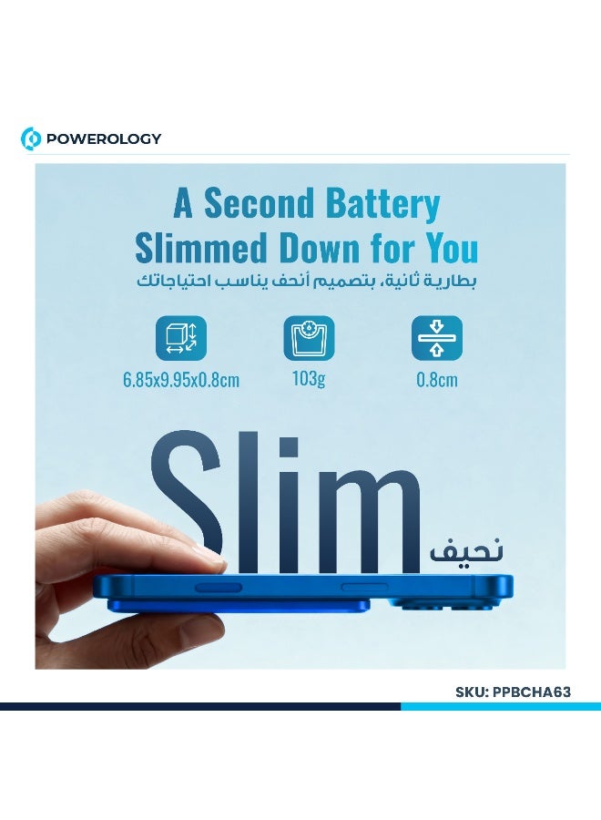 Powerology Ultra-Thin 5000mAh Magsafe Power Bank /15W Wireless Charger Portable Powerbank 5000 mAh/20W Type-C Charging/ Built-in Safeguards / Strong Magnets / Fast Charging / Type-C In/Out - Blue - Image 3