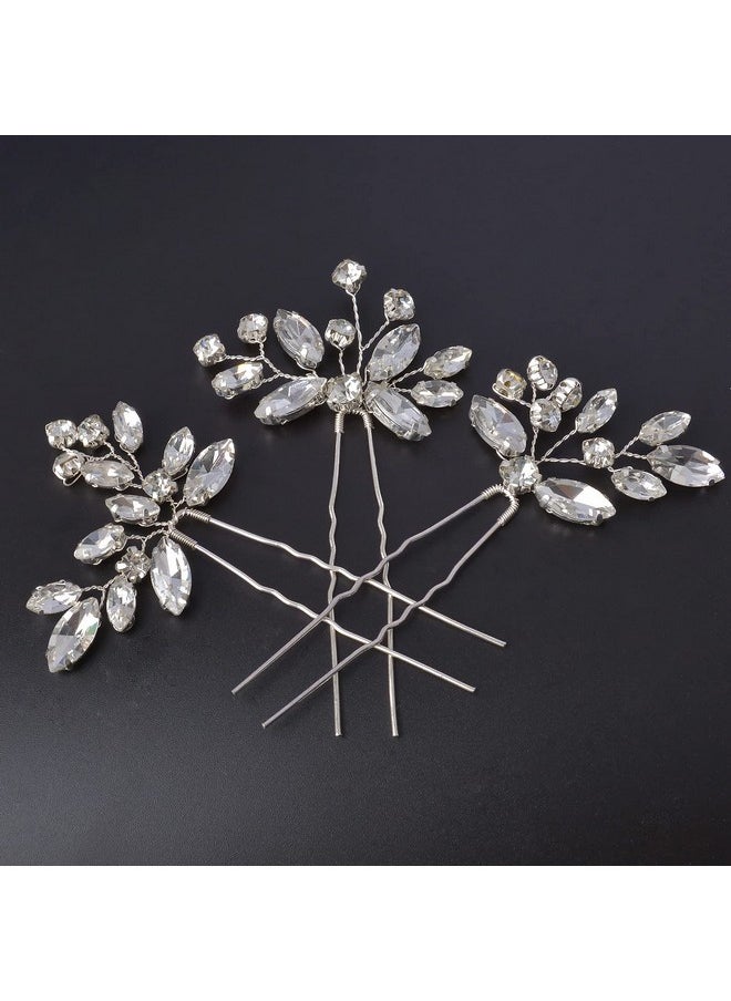 Bestshoot Bridal Hair Accessories Beusoulover 3Pcs Crystal Wedding Hair Pieces Handmade Rhinestone Bridal Hair Pin For Women Girls Bridesmaids (Silver)  - Image 1