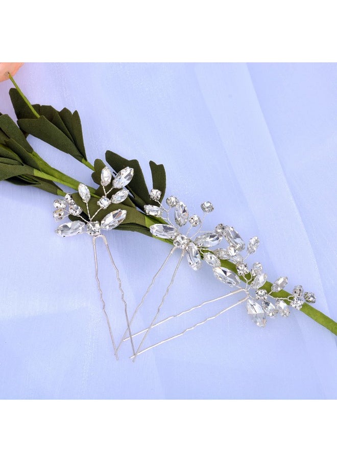 Bestshoot Bridal Hair Accessories Beusoulover 3Pcs Crystal Wedding Hair Pieces Handmade Rhinestone Bridal Hair Pin For Women Girls Bridesmaids (Silver)  - Image 3