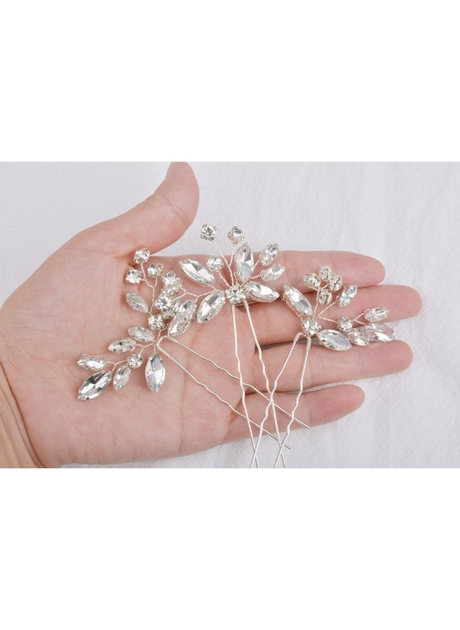 Bestshoot Bridal Hair Accessories Beusoulover 3Pcs Crystal Wedding Hair Pieces Handmade Rhinestone Bridal Hair Pin For Women Girls Bridesmaids (Silver)  - Image 4