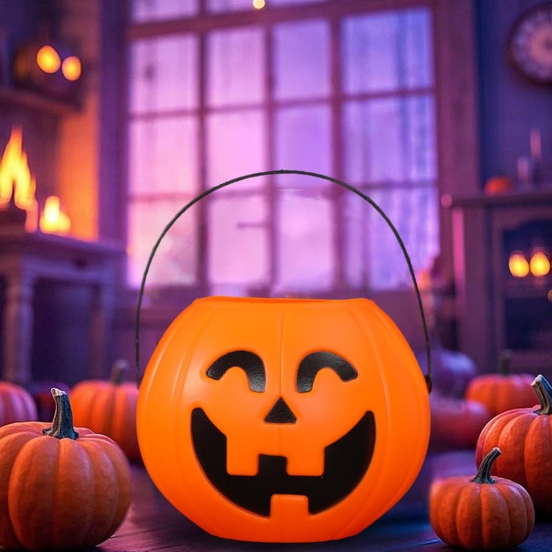 Halloween Pumpkin Candy Bucket - White Portable Trick-or-Treat Pail with Handle - Image 2